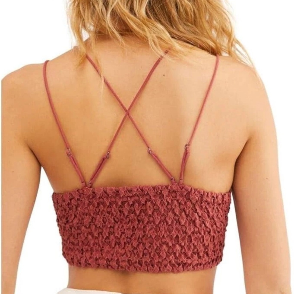 Free People Adella Bralette Smocked Back and Lace - Coral - Picture 2 of 8